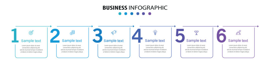 Infographic design business template with 6 options, steps. Can be used for workflow layout, diagram, annual report, web design	
