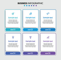 Infographic design business template with 6 options, steps. Can be used for workflow layout, diagram, annual report, web design	
