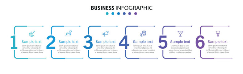 Infographic design business template with 6 options, steps. Can be used for workflow layout, diagram, annual report, web design	
