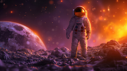 Obraz premium Lunar Exploration: Astronaut and Cosmic Beauty