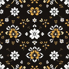 Elegant Gold and White Floral Pattern on Black Background 
