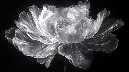 Single Peony Flower Black White Timeless Classic Floral Portrait Image