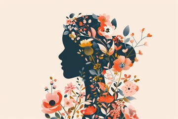 Stylish Silhouette of a Woman Infused with Floral Patterns for International Women's Day