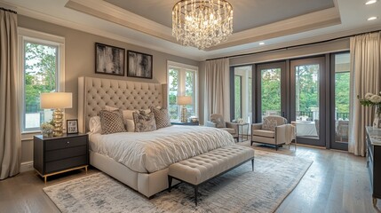 Elegant Bedroom Interior with Plush Bedding and Modern Decor
