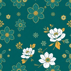Fototapeta premium Seamless Teal Floral Pattern 