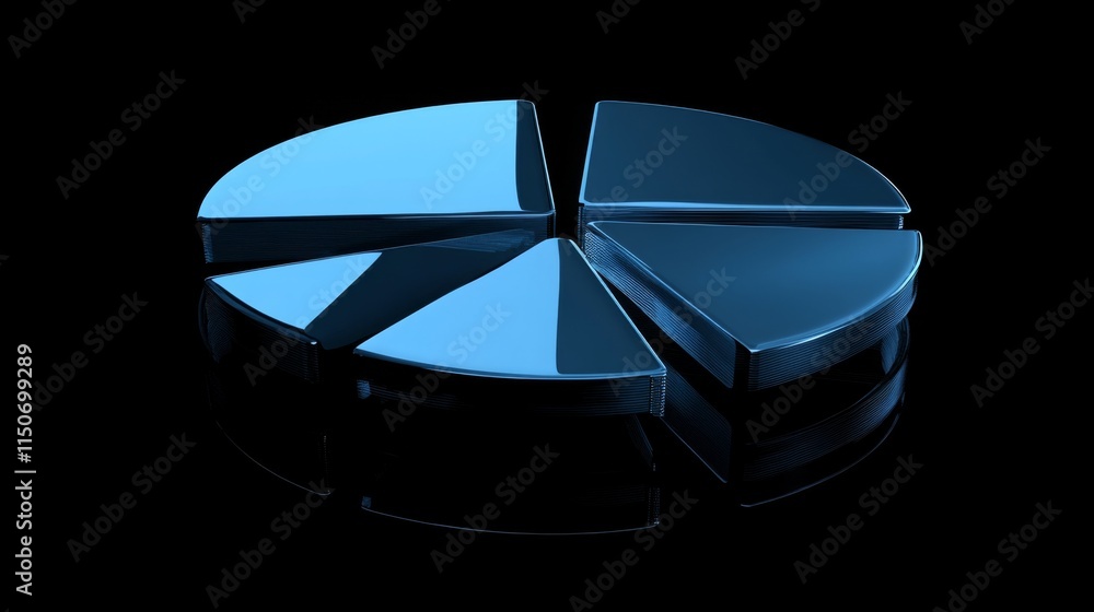 Poster glossy blue pie chart segment displaying data visualization concept