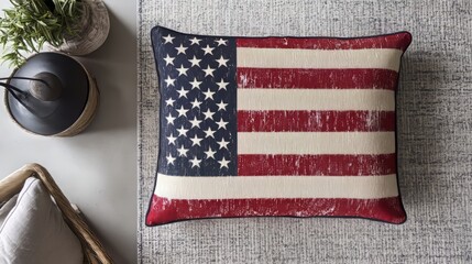 Fototapeta premium A sleek and minimalist design featuring the U.S. flag’s stars and stripes as clean, bold elements on a neutral backdrop, with sharp lines and modern textures, 16:9