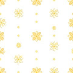 Delicate Floral Pattern: A  seamless, minimalist pattern featuring yellow daisies and dots on a white background. This design evokes a sense of tranquility and nature's grace.