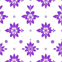 Fototapeta premium Purple Floral Pattern: A seamless repeat of stylized purple flowers on white background. Perfect for textile design, wallpaper, or surface patterns. 