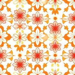Floral Tile Pattern: A captivating seamless pattern featuring a captivating arrangement of stylized flowers in hues of orange and white.