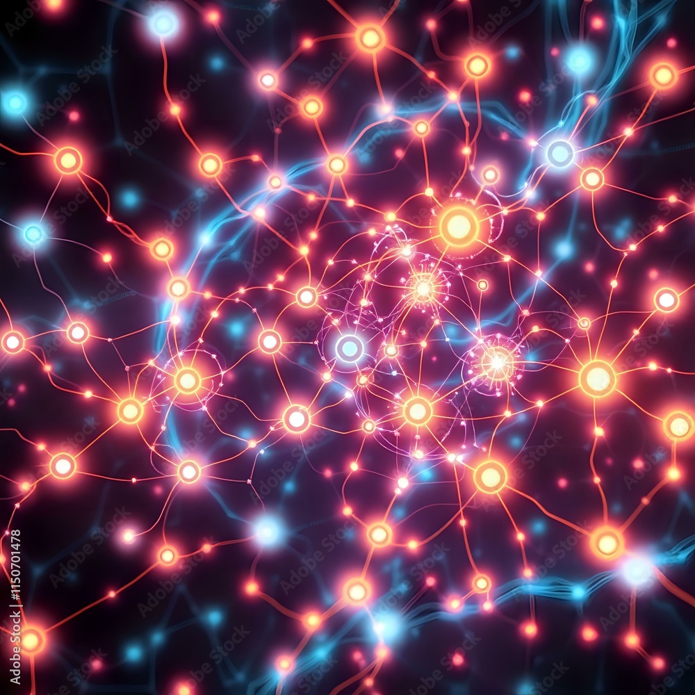 Poster entangled quantum networks - glowing data visualization