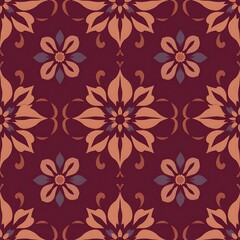 Burgundy Floral Damask Seamless Pattern 
