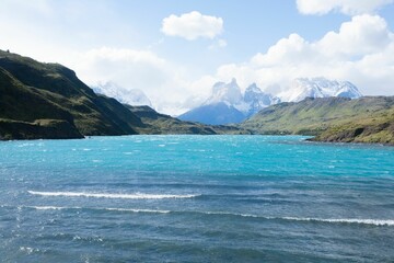 Turquoise Lake and Snow-Capped Mountains in Chile