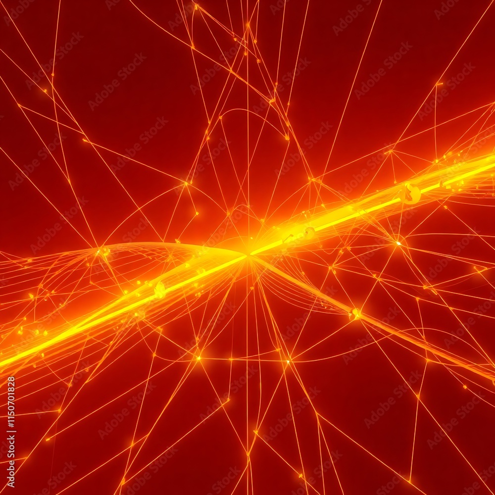 Aufkleber abstract red & gold network: a dynamic and captivating abstract image featuring a vibrant red backgr