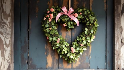 Heart-Shaped Wreath on Rustic Door