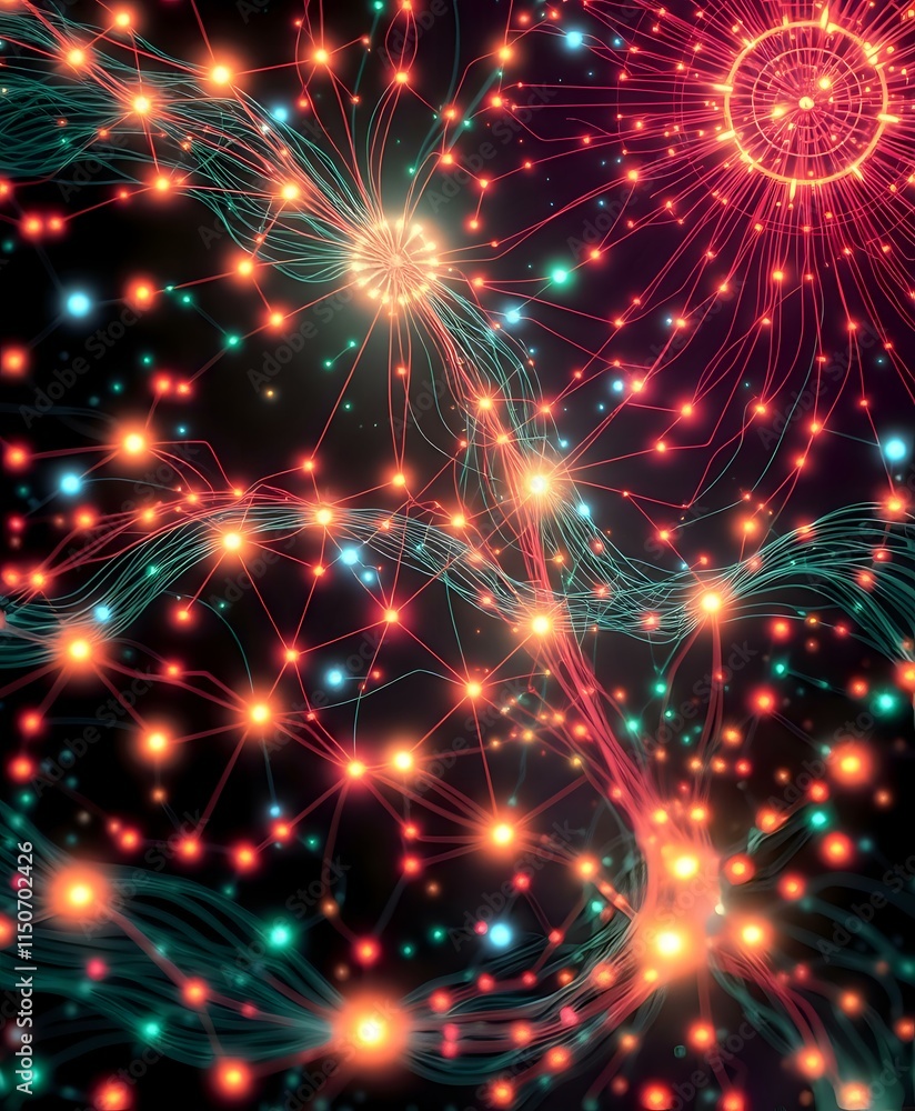 Poster Cosmic Quantum Internet Abstract Artwork | Glowing Connected Nodes
