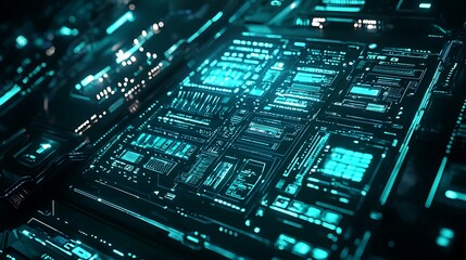 Obraz premium Abstract sci-fi interface design with glowing blue and green elements