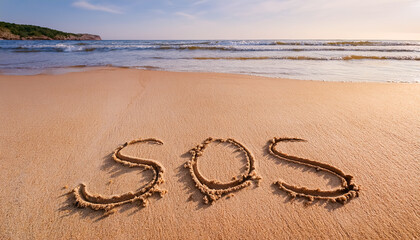 Written on the beach, SOS, carving, distress, rescue, help, deserted island, tropical, wave, sea, sand, shore