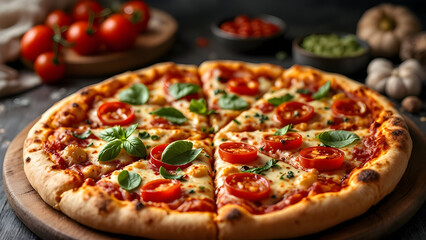 Margherita Pizza with Fresh Basil and Tomatoes