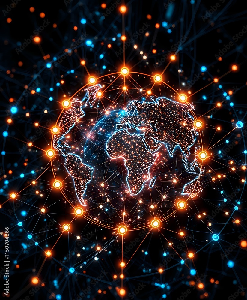 Aufkleber Interconnected Globe: Global Quantum Internet Traffic Patterns
