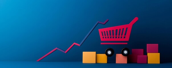Global e-commerce trends visualized as an upward curve, digital growth chart, market expansion