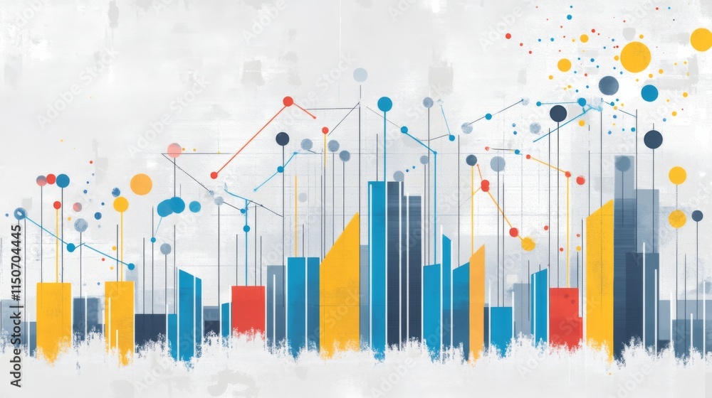 Poster colorful abstract data visualization with geometric shapes and lines