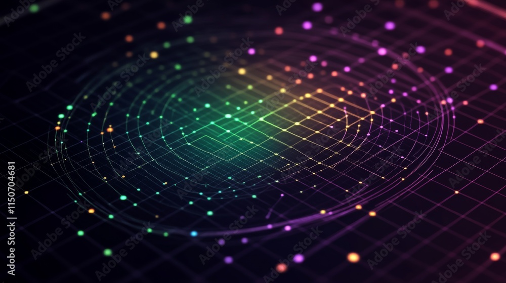 Poster abstract colorful geometric pattern with light points and grid background