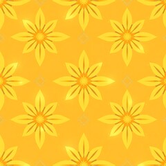 Golden Floral Pattern: An elegant and intricate seamless pattern featuring delicate golden flowers on a vibrant yellow background.