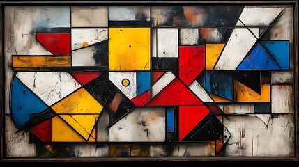 Abstract Geometric Composition In Red Yellow Blue And White