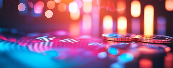 Paid ad performance metrics glowing on a touch-enabled graph, digital growth chart, actionable insights