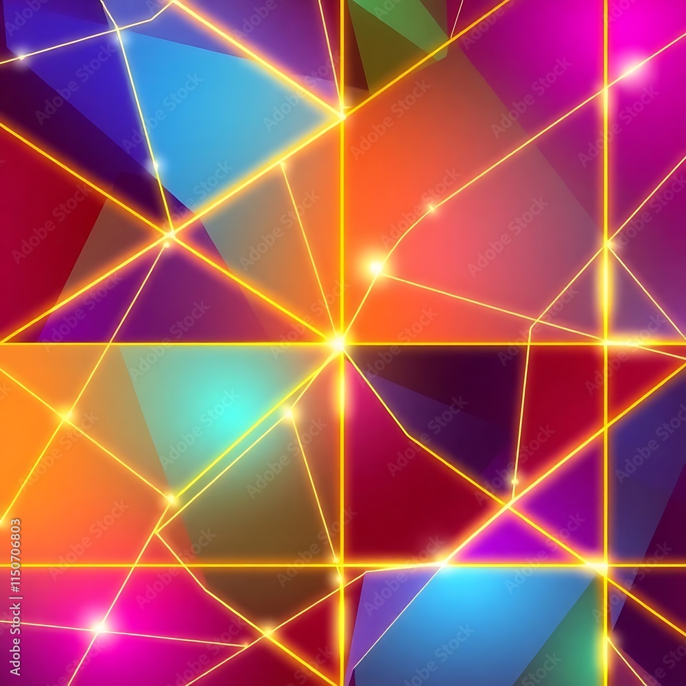 Aufkleber abstract neon geometry: a vibrant and dynamic abstract composition featuring a network of glowing ye