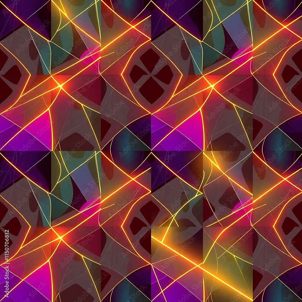 Poster neon geometric abstract: a vibrant and dynamic abstract pattern with neon lines intersecting, creati