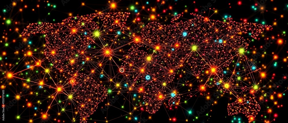 Aufkleber dynamic cybernetic world map with glowing red nodes