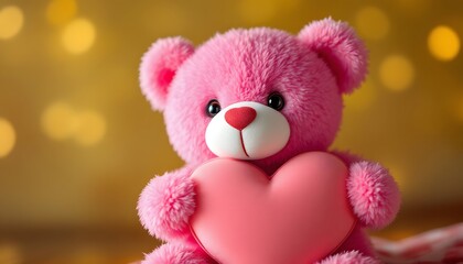 Fototapeta premium Adorable Pink Teddy Bear with a Heart Pillow Display