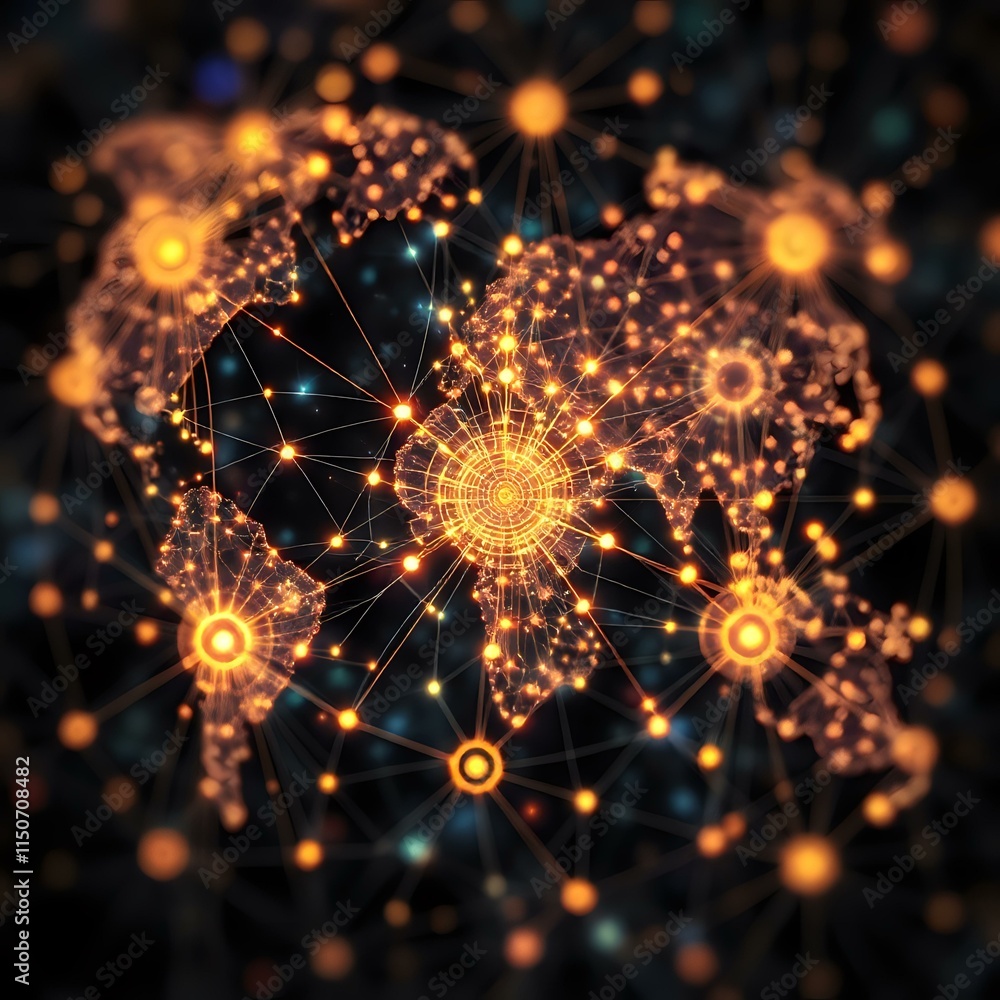 Poster global quantum internet traffic patterns: a glowing network map