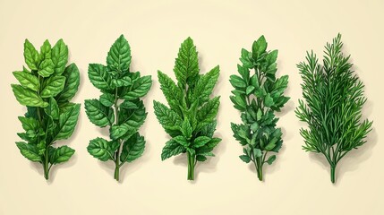 Obraz premium Varied Fresh Green Herbs Collection on Soft Background