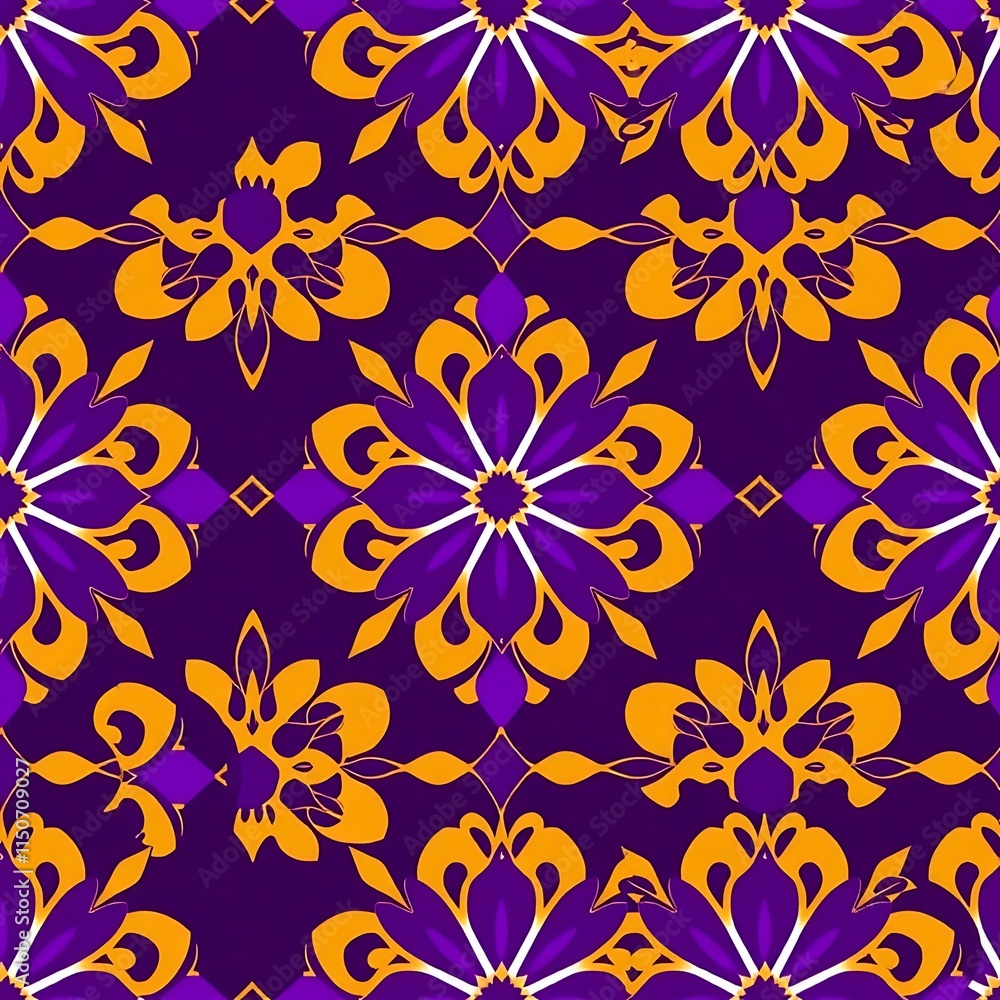 Poster purple and gold floral pattern: a vibrant seamless pattern with a mesmerizing design that features i