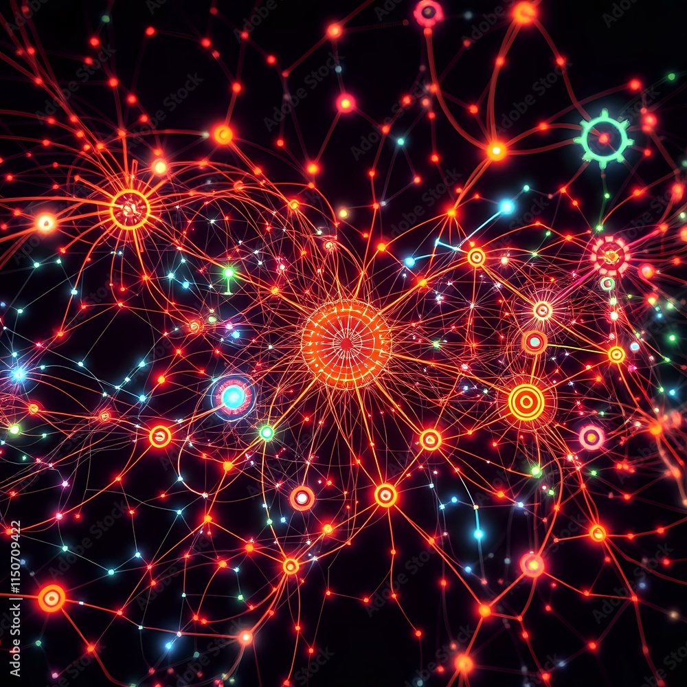 Aufkleber dynamic data visualization: cybernetic art nouveau glowing nodes