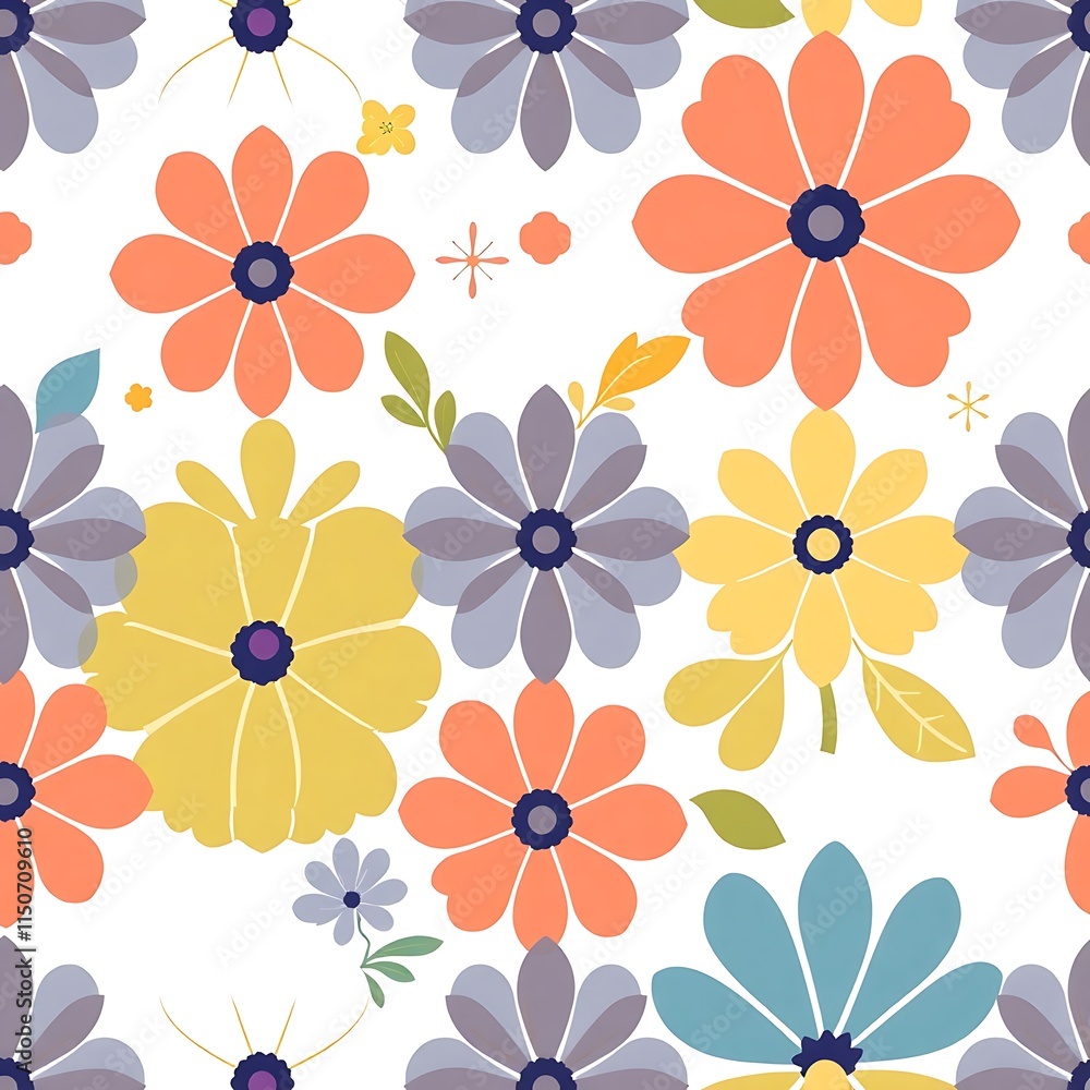 Poster floral burst: a vibrant, repeating pattern featuring a diverse array of colorful flowers in various 