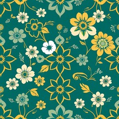 Obraz premium Teal Floral Seamless Pattern 