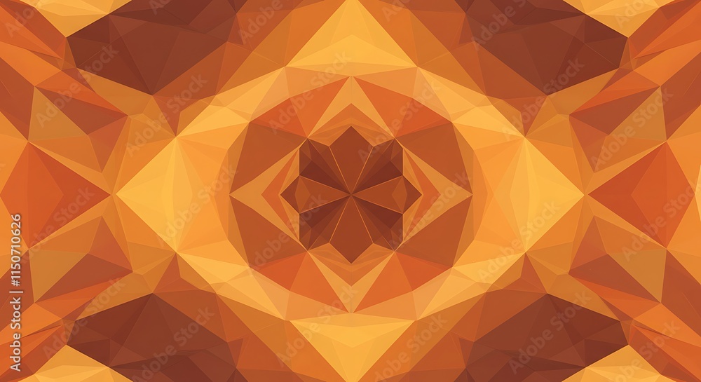 Poster geometric abstract pattern of warm orange and brown triangles. symmetrical repeating polygons.