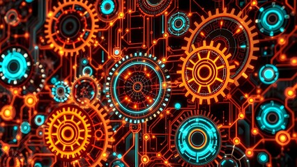 Colorful Interlocking Gears Circuit Scene - Tech Intricacy