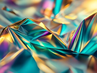 Vibrant iridescent foil with sharp teal and gold highlights on a glowing abstract surface
