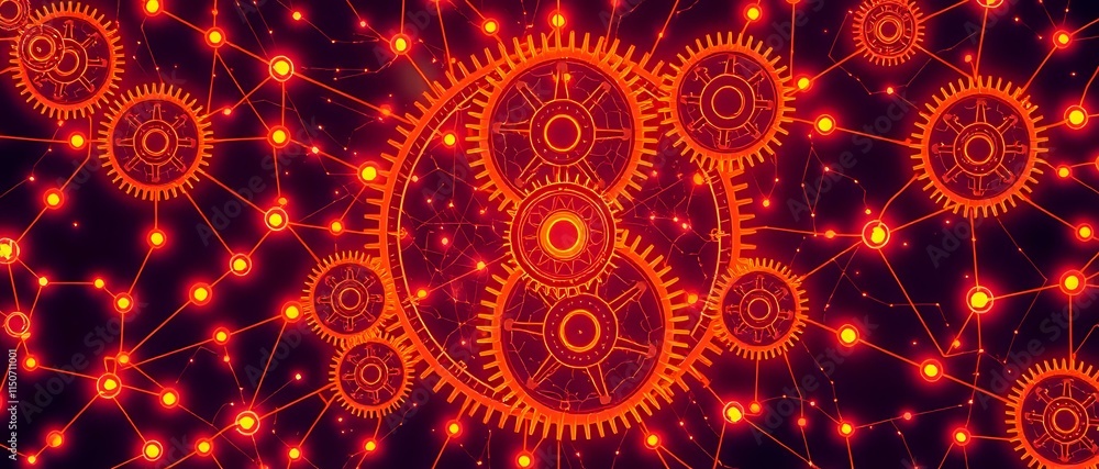 Poster vibrant mechanical ensemble with gears and circuits