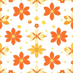 Obraz premium Orange and Yellow Floral Pattern: A vibrant and cheerful seamless pattern featuring stylized orange and yellow flowers, perfect for adding a touch of spring to your designs. 