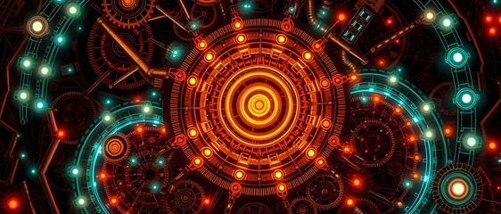 Fototapeta premium Futuristic Gear Mechanism with Warm Glowing Colors