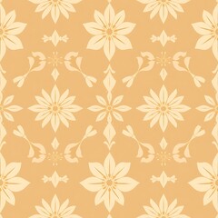 Obraz premium Creamy Floral Damask Pattern: Elegant and sophisticated, this seamless pattern features a delicate floral damask design in soft cream and beige tones.
