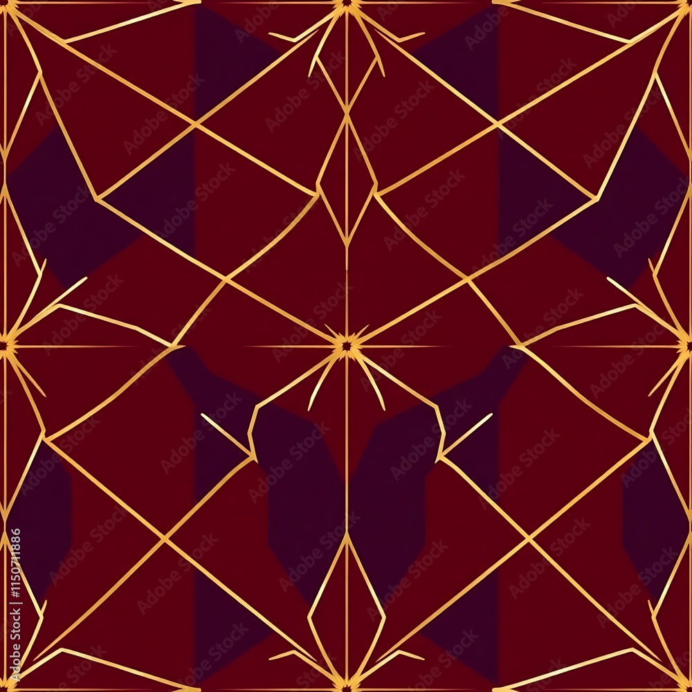 Poster golden geometric pattern on burgundy background: a mesmerizing geometric pattern of golden lines and