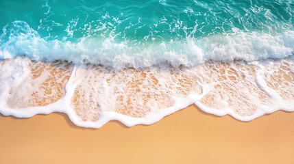 Obraz premium Top view of sea waves washing onto a sandy beach.