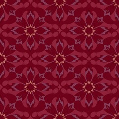 Crimson Floral Mandala Seamless Pattern 